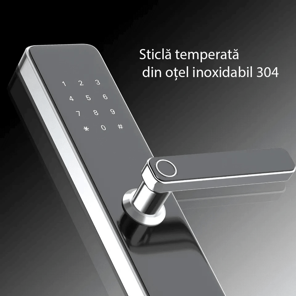 Yala inteligenta cu aplicatie-amprenta-cod-card-cheie,closeup